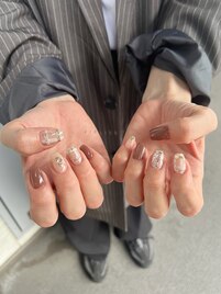 brown × check pattern