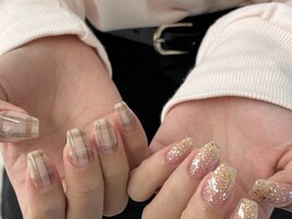 ブラウンチェック ラメネイル