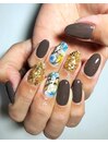 天然石マーブル×パーツnail☆