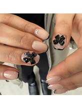 タグネイル(tag nail.)/blackりぼん×blackフレンチ