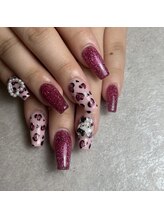 ブルー(Blue)/ラメネイル／ヒョウ柄ネイル