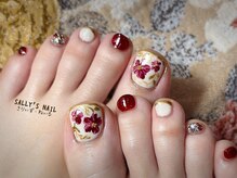 さりぃず ねぃる(SALLY’S NAIL)の雰囲気（陶器風♪フラワーアートでフットネイル。ボルドーで女子力高め！）