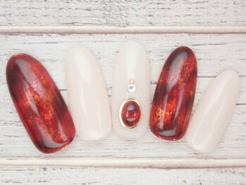 ワンネイル(ONE NAIL)/#べっこうネイル#赤べっこう