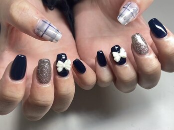 ティアレ 廿日市店(Tiare)/チェック　リボン　冬ネイル