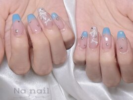 リボンネイル/水色ネイル