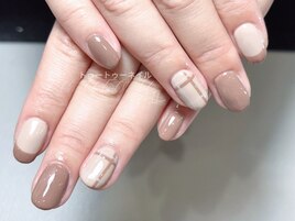 チェックx白xベージュ