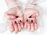 【チップ長さ出しヒ】韓国風ョウ柄ギャルネイル アート4本まで