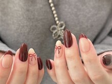 ラクエ(Laque)/ボルドー フレンチネイル リボン