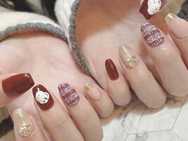 ツイード　雪だるま　ボルドー