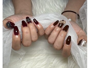 ジェー エス シー ネイル(J.S.C.nail)/ボルドー/派手/ヒョウ柄/パーツ