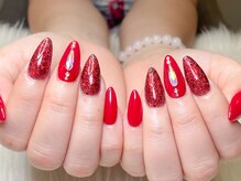 エムネイル(M-Nail)/★レッドラメ×ストーンネイル★