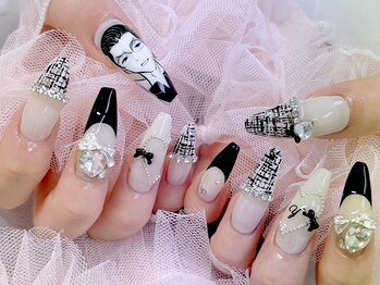 ネイル アリーズ セカンド(nail Allies 2nd)/黒フレンチ 痛ネイル ツイード