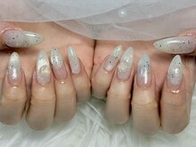 ネイルモア 藤が丘店(nail mor.)/アイスブルー(+薔薇パーツ追加)