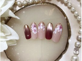 暖色フラワーネイル