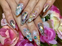 プラハネイル(+HER 美甲)/クリア×シェル&星の砂