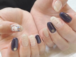 雪の結晶　ラメ　ネイビー　冬
