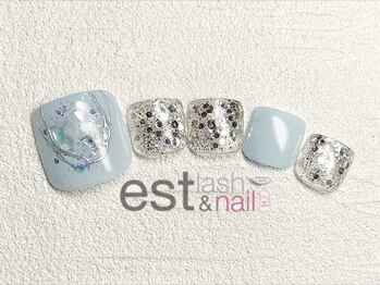 エストラッシュアンドネイル 銀座店(est lash&nail)/フット水色シェルネイル