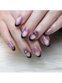 ピンクマグネット×黒フレンチ