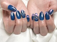 ヒールネイル(heal nail)/blue×マグfrench×蝶々～