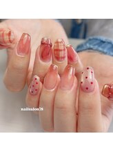 ナナハチ(78)/リボン×ハート×チェックネイル
