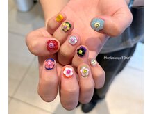 プルースラウンジ トウキョウ(Plus Lounge TOKYO)/春カラフルお花パーツネイル♪