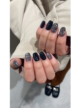 テラスヘア(TERRACE hair)/ブラック×ニュアンスネイル