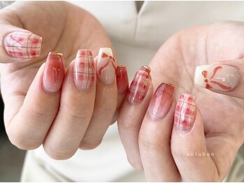 アンルボネイルアイラッシュ(anlubon)/チェック×リボンネイル