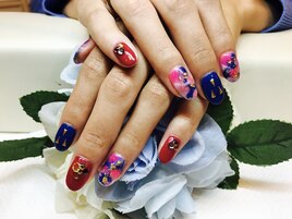 ワインレッド×ネイビータイダイ