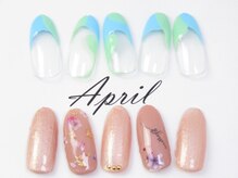 エイプリルプラス(April plus)/変形フレンチ＆桜ネイル