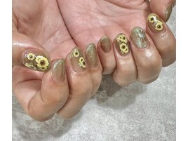 ひまわり/押し花/フラワーネイル
