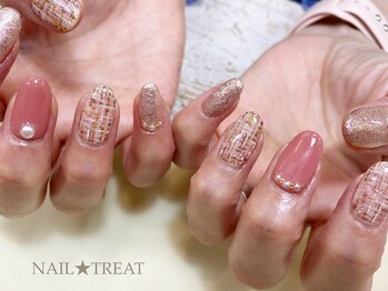 ネイルトリート 茨木駅前店(NAIL TREAT)/ピンクツイードネイル
