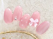 韓国ネイル WHITE NAIL 甲府昭和店 【韓国ジェル/ニュアンス/マグネット】/ちゅるんネイル/リボンネイル