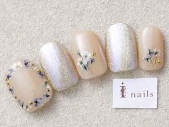 アイネイルズ 三宮店(I nails)/ヌーディー押し花￥9000