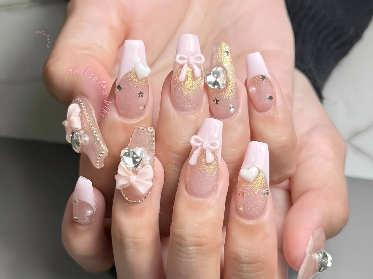 2026年春トレンド押し花 ネイルチップ ガラスフレンチ ぷっくりお花 