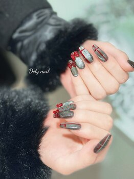 デリーネイル(Dely_nail)/マグネット×赤リボンの冬ネイル