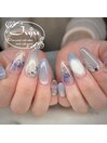 ロングネイルクリア紫陽花アート