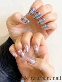 チェック×ワンカラーネイル