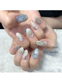 ブルーフラワー×お呼ばれネイル