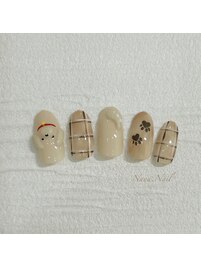 わんちゃん×チェックネイル