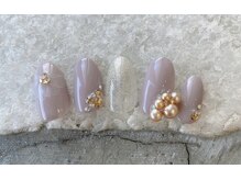 08ネイル(08 nail＆school)/水彩フラワー、パールビジュー☆