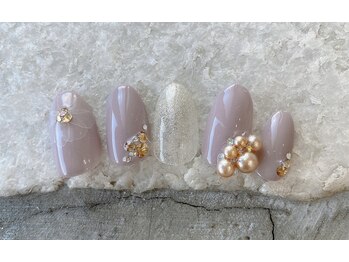 08ネイル(08 nail&school)/水彩フラワー、パールビジュー☆