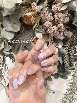 プライベートネイルサロン ママネイル(mamanail)/キラキラボアニットネイル¥11000