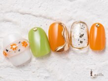 アイネイルズ 横浜WEST店(I-nails)/しずく春オレンジフラワー9480円
