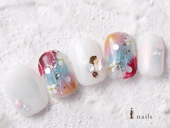 アイネイルズ 横浜WEST店(I-nails)/お花初夏天然石ネイル9480円