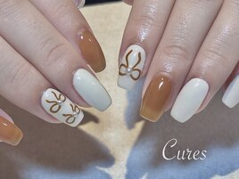 秋色リボンネイル