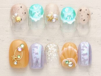 ノーネイル 蒲田(NO NAIL KAMATA)の写真/お手頃PriceでNONAIL限定design【写真】新作7/1～夏満喫☆ビーチネイル×人魚のウロコネイル¥4990♪蒲田駅