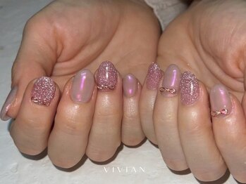 ヴィヴィアン ネイル(Vivian nail)/ピンク クリスマス リボン