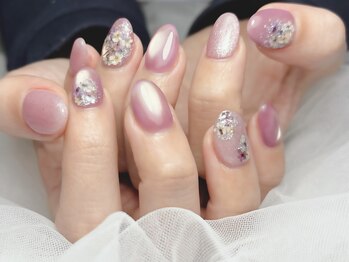 春のパープル推しネイル