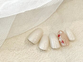 シ ベル 梅田茶屋町店 ネイル(Ci belle)/ホワイトラメ/手描きフラワ-nail