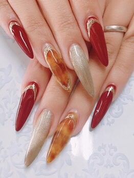 べっ甲×ミラーネイル